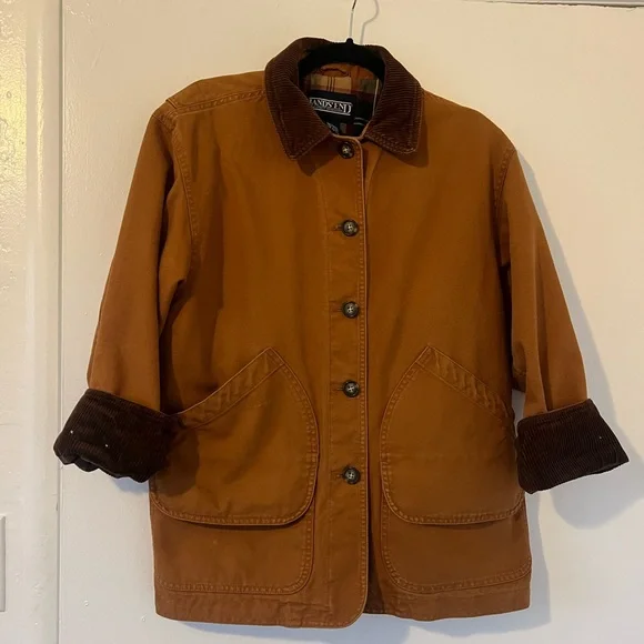 Vintage 90s Lands’ End Barn Jacket in Rich Camel Brown Size Small Petite - Picture 1 of 11